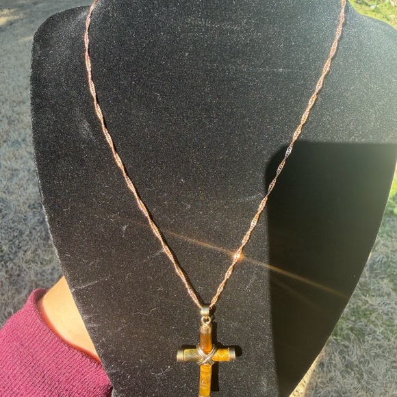 Other - Tiger Eye Gold Cross Pendant Necklace